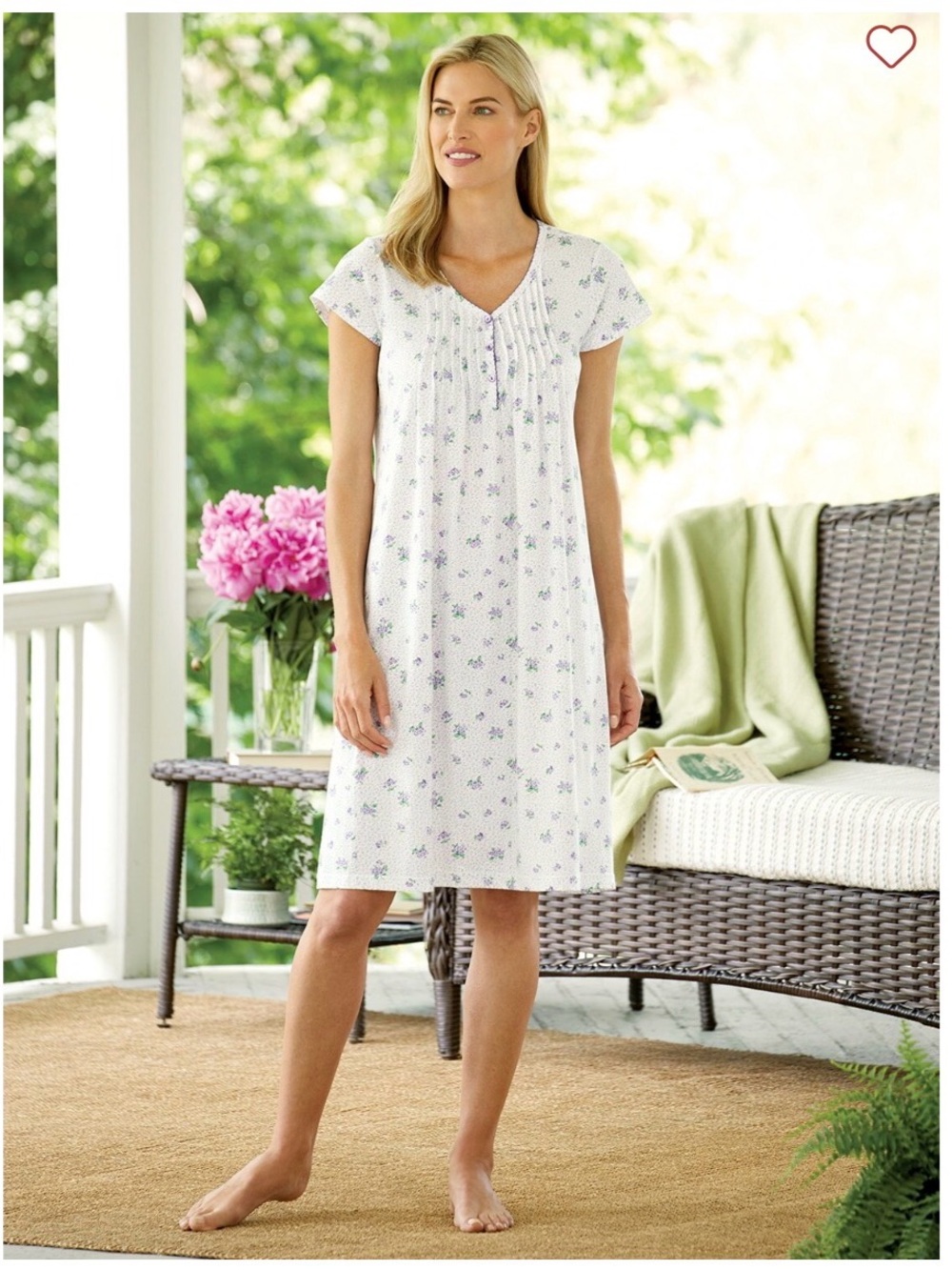 The Vermont Country Store Sweet Violets 100% Cotton Short Sleeve Nightgown